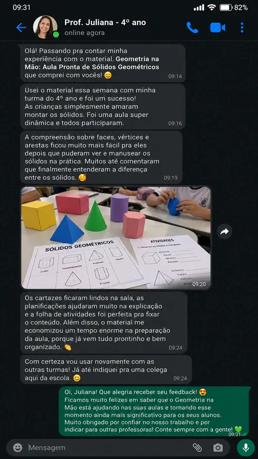 Print de feedback sobre o material Geometria na Mão